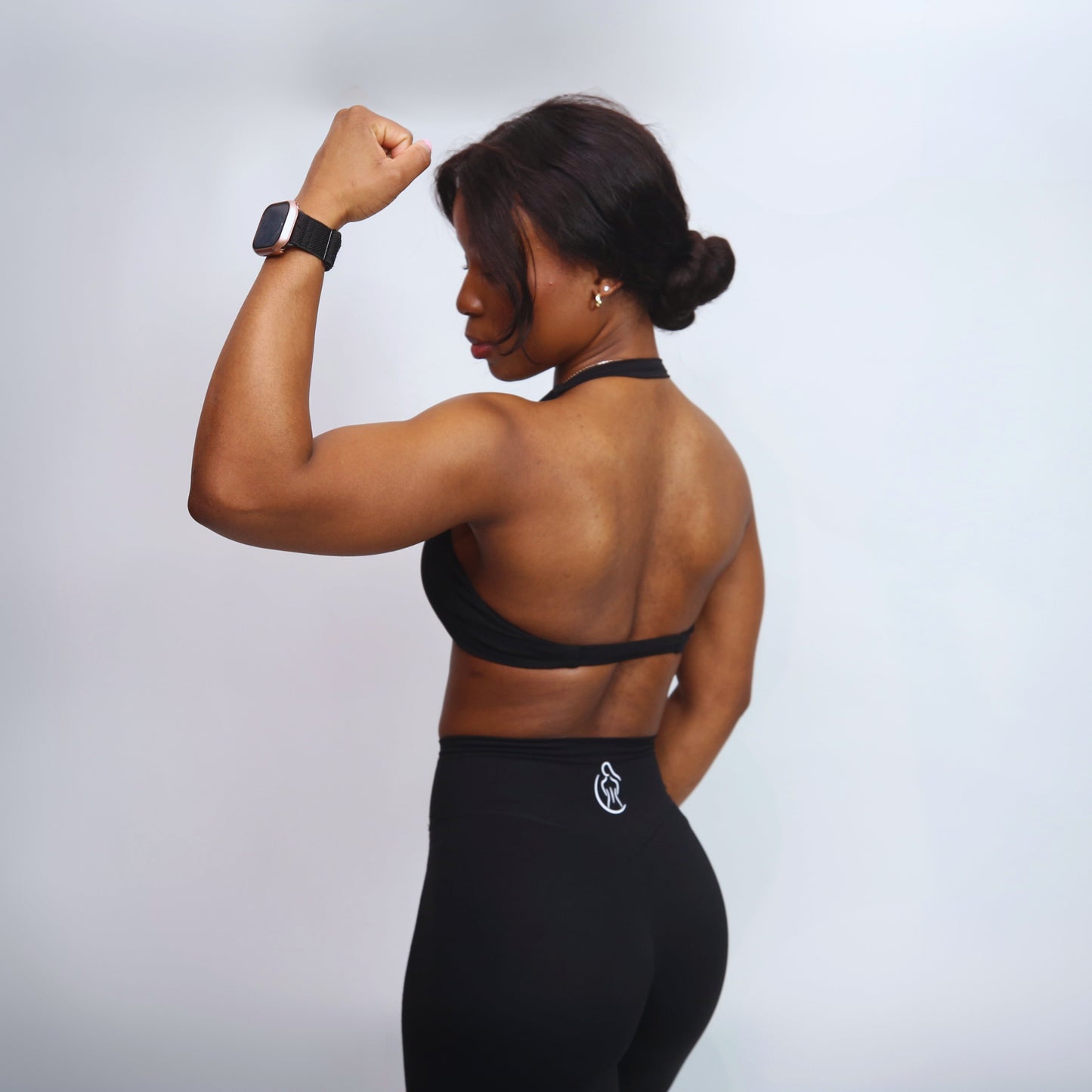 Twist Front Warm Black Halter Sports Bra