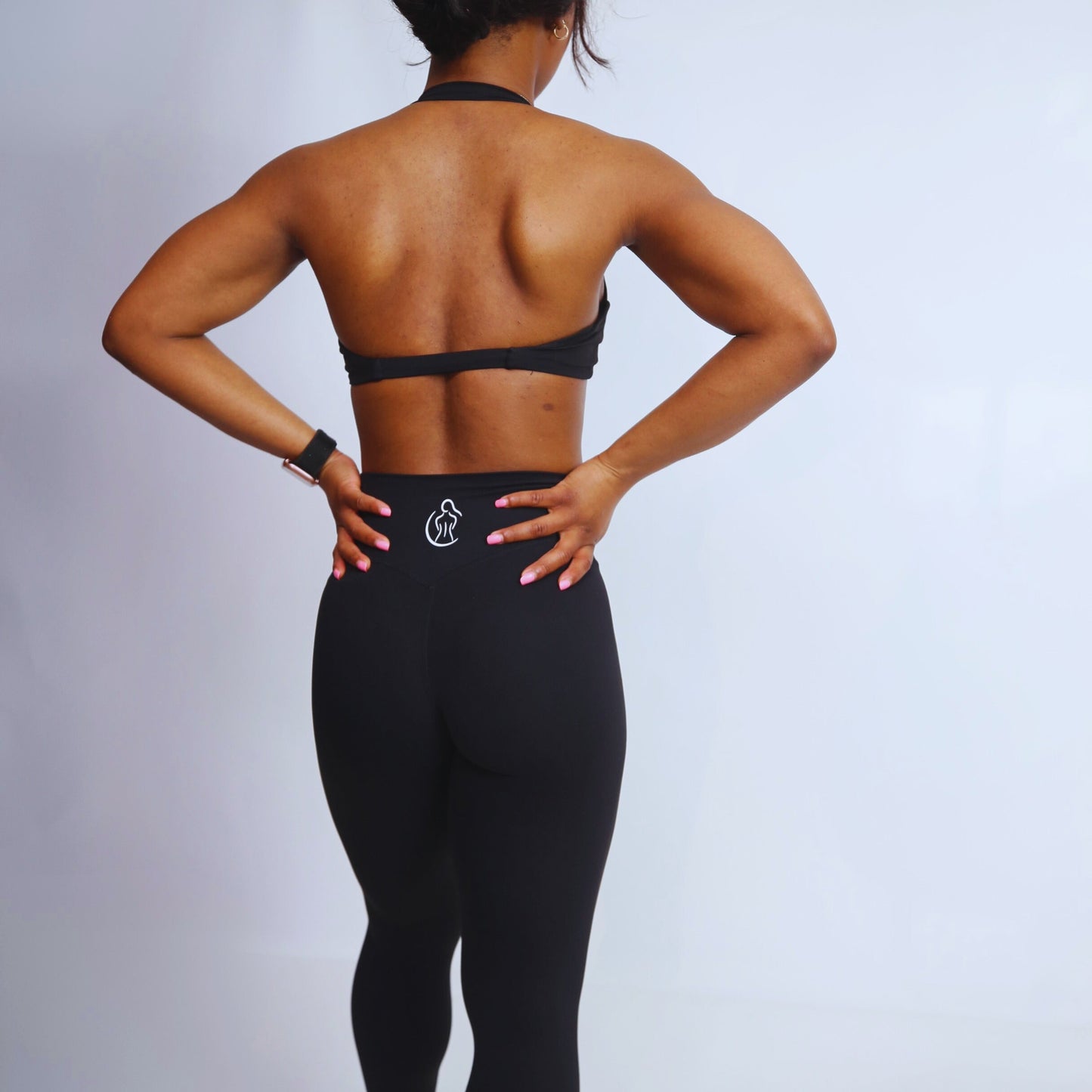 Twist Front warm black Halter Sports Bra
